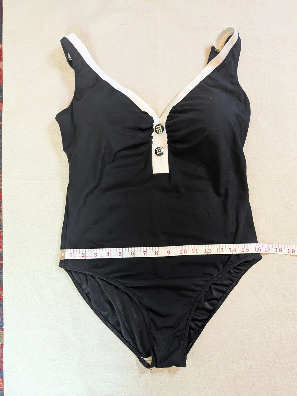 Classic Black And White One-Piece Swimsuit With Rhinestone Button Detail